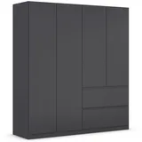 Rauch Möbel Drehtürenschrank Kleiderschrank, 4-türig, 2 Schubkästen, Grau-metallic, Schwarz, Push-to-Open Griffprofil grau-metallic, 181x197x54 cm