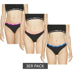 3er Pack PUMA String-Tanga Damen Slips Unterwäsche-Set Baumwoll-Slips 701224757 001 Schwarz - 