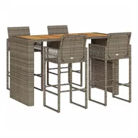 vidaXL 5-tlg. Gartenbar-Set ohne Kissen Grau Poly Rattan Akazie