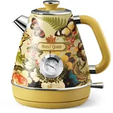 Hazel Quinn Wasserkocher Retro Vintage Design Edelstahl, 1,7 Liter, BPA-frei, Edelstahl, Automatische Abschaltung,Wasserkocher Temperaturanzeige, Strix Controller, Trockengehschutz, 2200 W, Gelbe