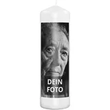 PhotoFancy® - Personalisierte Trauerkerze - Fotokerze mit eigenem Foto/Text bedrucken lassen - Kerze mit Design: Eigenes Layout - 29 cm Höhe