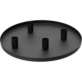 Kaemingk Tablett Schwarz mit 4 Magnet-Stabkerzenhaltern Ø30 cm Ø Metall