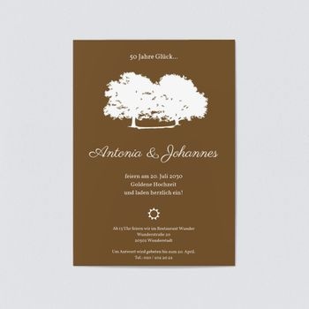 Einladungskarten Goldene Hochzeit (5 Karten) selbst gestalten, Zwei Eichen in Braun - Braun