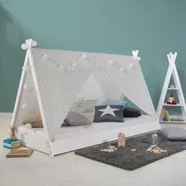 Homestyle4u Kinderbett TIPI 90 x 200 cm Kiefer massiv weiß