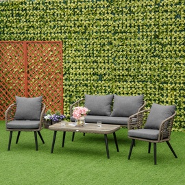 Outsunny Gartenmöbel-Set mit Teetisch grau 135B x 67T x 76H cm