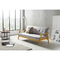 SalesFever Schlafsofa mit Armlehnen | 3 Funktionen | Bezug Webstoff | Beine Eichenholz | B 190 x T 85 x H 81 cm | hellgrau
