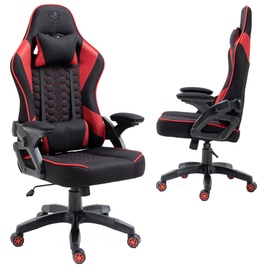 kraken chairs Gaming Stuhl Stoff, Bürostuhl Gaming Sessel, Höhenverstellbar Drehstuhl, Ergonomischer Gamer Stuhl Verstellbare Armlehne Lendenkissen Schwarz/Rot