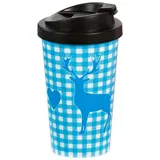 Geda Labels (INFKH) Hirsch kariert Coffee to go Becher, Kunststoff, Blau/weiß, 9 x 9 x 17 cm