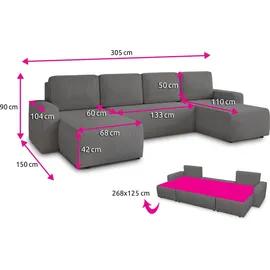 Sofnet Wohnlandschaft Cord U-Form 3-Sitzer Beige
