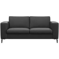 2-Sitzer FLEXLUX "Fiore", schwarz (deep schwarz), B:164cm H:85cm T:92cm, 100% Echteder, Sofas, breite Armlehnen, Kaltschaum, Füße Alu+schwarz