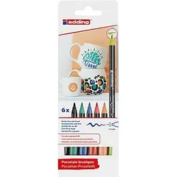 edding Porzellan-Pinselstifte, Pastelltöne + Schwarz, 6 Stifte