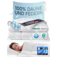 Feder- und Daunendecke 135x200 Ganzjahresdecke Bettdecke Duvet mit 100% Daunen & Federn, 100% Baumwollbezug, atmungsaktiv & allergikerfreundlich - Weiß