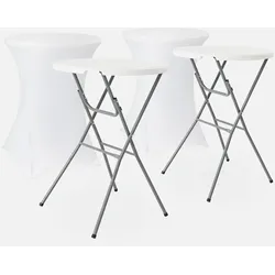 2er Set Party Stehtische - GALA - Partytisch, Klappbar, Ø80cm x 110cm + 2 Hussen aus Polyester, weiß