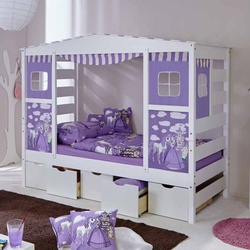 Schubladen Kinderbett in Prinzessin Design Weiß Lila
