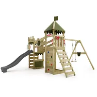 FATMOOSE Spielturm Ritterburg RiverRun mit Schaukel & Rutsche, Spielhaus