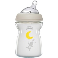 Aminoter Chicco Natural Feeling Anti-Kolik Babyflasche für 0+ Monate, 250 ml, mit Weichem Silikonsauger und Doppelventil, Natürliches und Instinktives Gefühl beim Saugen, Glasflasche