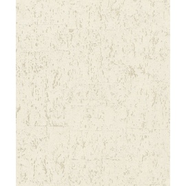 Rasch Textil Rasch Tapete 538311 - Weiß-goldene Vliestapete mit Kork-Optik im industriellen Design aus der Kollektion Curiosity - 10,05m x 0,53m (LxB)
