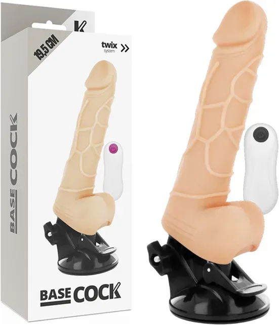 BASECOCK - Realistischer Vibrator mit Fernbedienung Natur und Hoden, 19,5 cm Ø 4 cm - Natur