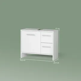 livinity® Waschbeckenunterschrank, Weiß, 70.2 x 57 cm mit 2 Schubladen und 1 Tür