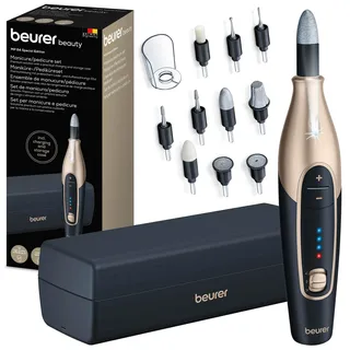 Beurer MP 84 Special Edition Maniküre-/Pediküreset, elektrische Nagelfeile mit Akku, 10 Aufsätze, LED-Licht, inkl. Aufbewahrungsetui, bis zu 4400 U/min, Nagelfräser zur Hand- und Fußpflege, schwarz