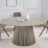riess-ambiente Runder Esstisch VALHALLA WOOD 140cm grau Eichenholz-Design Säulenfuß - Grau
