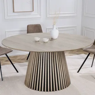 riess-ambiente Runder Esstisch VALHALLA WOOD 140cm grau Eichenholz-Design Säulenfuß - Grau