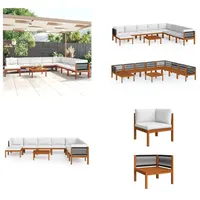 vidaXL 9 tlg. Garten Lounge Set mit Kissen Cremeweiß Massivholz Akazie - Gartenmöbel-Set - Gartenmöbel-Sets - Gartensofa - Gartensofas - Weiß