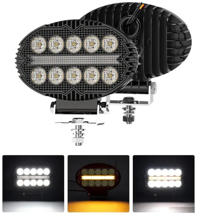 Universelle leistungsstarke LED-Lampe / Halogenscheinwerfer mit weißem Licht und gelbem DRL (Tagfahrlicht), 2000 lm, für Lkw, Tr