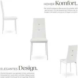 Tectake tectake® Esszimmerstuhl, gepolstert mit Glitzersteinen 8er Setweiß