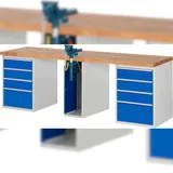 PROREGAL Werkbank Serie 7000 - Modell 7510 | HxBxT 89x250x70cm | 8x Schublade + 1x Schrank inkl. SchPROREGALbstock | Schubladenmaße 8x180mm