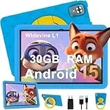 DMOAO Kinder Tablet 10 Zoll Android 15 mit 30GB RAM + 64GB ROM(2TB), 5G WLAN 6, Widevine L1, Elterliche Kontrolle, 8-Core, 6000 mAh, Kids Tablet mit Kinder Hülle Eva + 360° Drehbarer Ständer, Blau