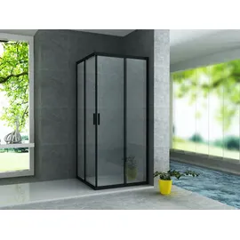 Aloni Eckdusche mit Schiebetür 90 x 195 cm schwarz matt
