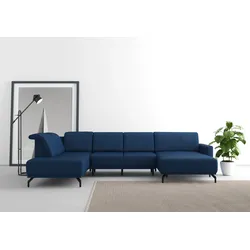 Wohnlandschaft SIT & MORE "Bailando U-Form", blau, B:337cm H:84cm T:205cm, Sofas, wahlweise mit Kopfteilverstellung und Vorziehsitz, motorisch
