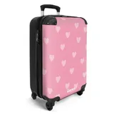 NoBoringSuitcases.com© Hartschalen-Trolley Herzen - Rosa 55x35x20cm, 4 Rollen, Kinder Koffer Klein, Trolley Handgepäck bunt|rosa 35 cm x 55 cm x 20 cm