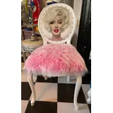 Casa Padrino Luxus Barock Esszimmer Stuhl Marilyn Monroe Rosa / Weiß  - Handgefertigter Pop Art Designer Stuhl mit Kunstfell - Barock Esszimmer Möbel