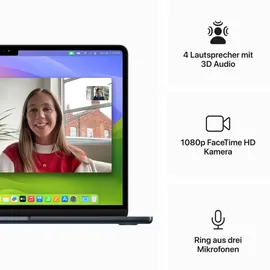 Apple MacBook Air M3 2024 13,6" 16 GB RAM 256 GB SSD 10-Core GPU Mitternacht