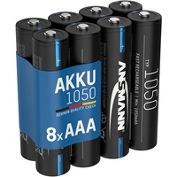 Ansmann Akku AAA 1050mAh NiMH 1,2V - Micro AAA Batterien wiederaufladbar, hohe Kapazität ideal für hohen Strombedarf wie Taschenlampe, Modellbau, Elektronisches Werkzeug, Kamera (8 Stück)