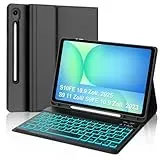Tiiomioon Tastatur Hülle für Samsung Galaxy Tab S10 FE 10.9" 2025/ S9 FE 10.9"/ S9 11" 2023, Magnetische Bluetooth für Samsung Galaxy Tab S9 FE Tastatur mit 7 Farben Beleuchtung QWERTZ, Schwarz