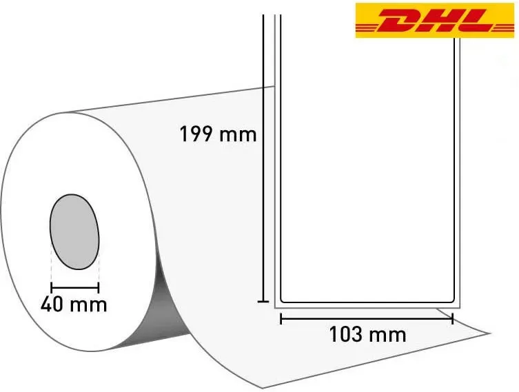 Generigo® TT (Vellum-Papier)– DHL-Versandetiketten 103 mm x 199 mm / weiß / permanent / 40 mm Kern / 320 Etiketten je Rolle / gestanzt