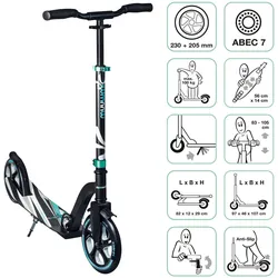 muuwmi Aluminium Scooter Pro 230/205 mm schwarz-türkis EINHEITSGRÖSSE