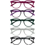 OPULIZE BLU Blaulichtfilter Lesebrille für Damen Herren, Blendfreie UV400-Schutz Federscharnier Anti-Müdigkeit, Runder Rahmen, Computerbrillen Gaming, 5er-Pack Rosa Violett Grün Eis Grau +1,00