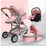 TPFLiving Kombi-Kinderwagen 3in1 Set - Modell 2 Stoff - Rosa