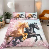 Generisch Tier Pferd Bettwäsche 135X200 Junge Mädchen Bettbezug 3D Effekt Teenager Bettwäsche-Set Mikrofaser Bettbezug Mit Reißverschluss Und 2 Kissenbezug 80X80Cm
