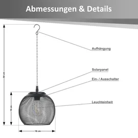 NORTHPOINT Solar Hängeleuchte Metall 18x54x18 cm wetterfest IP44 schwarz/weiß