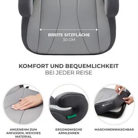 Kinderkraft I-BOOST i-Size - Sitzerhöhung 135-150 cm - R129 Norm - ISOFIX - Ergonomisch - Weicher Schaumstoff - Abnehmbarer Bezug - Grau