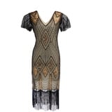 TOSHIKII 1920er Flapper Paillettenkleid mit Fransen 20er Jahre Pailletten Gatsby Kostümkleid Vintage Kostüm für Abendcocktail