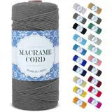 Uiopa Makramee Garn 2mm x 200m, Natürliche Baumwollgarn Baumwollkordel Farbig Baumwollschnur, Makramee-Garn Geflochten für DIY Basteln, Hängepflanze, Wandbehang, Weben Dekoration (Grau)