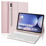 FOGARI Tastatur für Samsung Galaxy Tab S10+/S9FE+/S9+, Keyboard Cover mit Magnetisch Abnehmbarer Deutscher Bluetooth Tastatur für Samsung Galaxy Tab S10 Plus 12.4'' 2024, Rosa