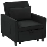 Homcom 3-in-1 Schlafsessel, Klappbett mit Bettfunktion, Lendenkissen, Klappbar Liegestuhl mit Verstellbarer Rückenlehne, Rollen, Seitentasche, für Wohnzimmer, Kord, Schwarz Kunststoff, 84x81x74 cm, Sessel