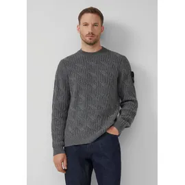 s.Oliver Strickpullover aus 100% Wolle mit Zopfmuster und Ärmel-Patch - grau - XXL